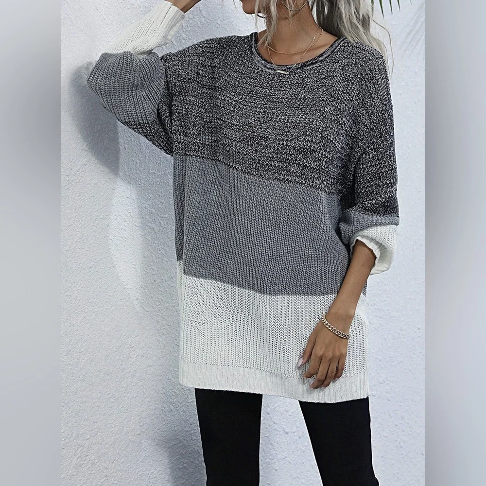 Color Block Round Neck Oversized Sweater